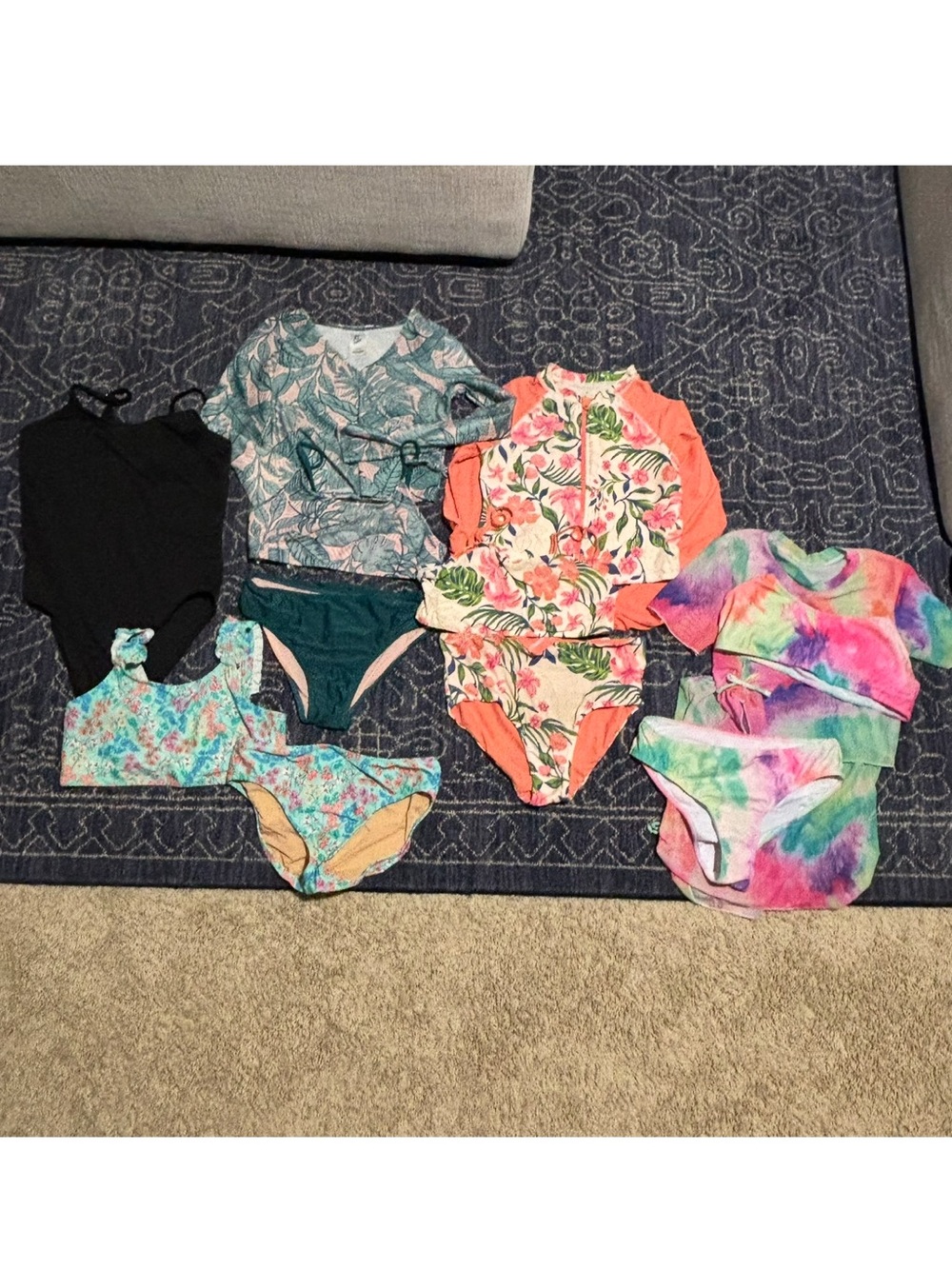 Crewcuts/Shein Girls 14 Swim Set - Black, Teal, Coral, Pink, Green, Multicolor
